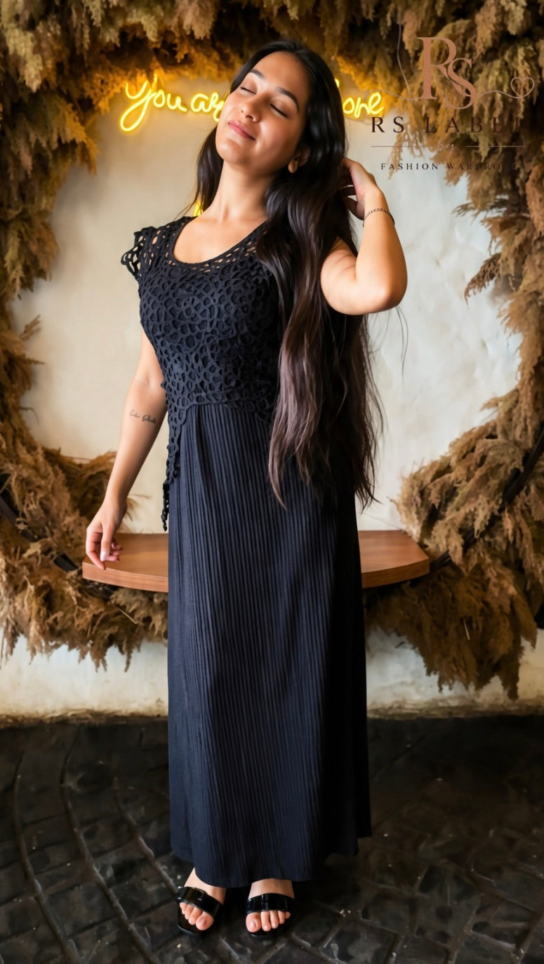 Dusty Pink Sleeveless Midi Dress with Cutwork Crochet Lace Shrug