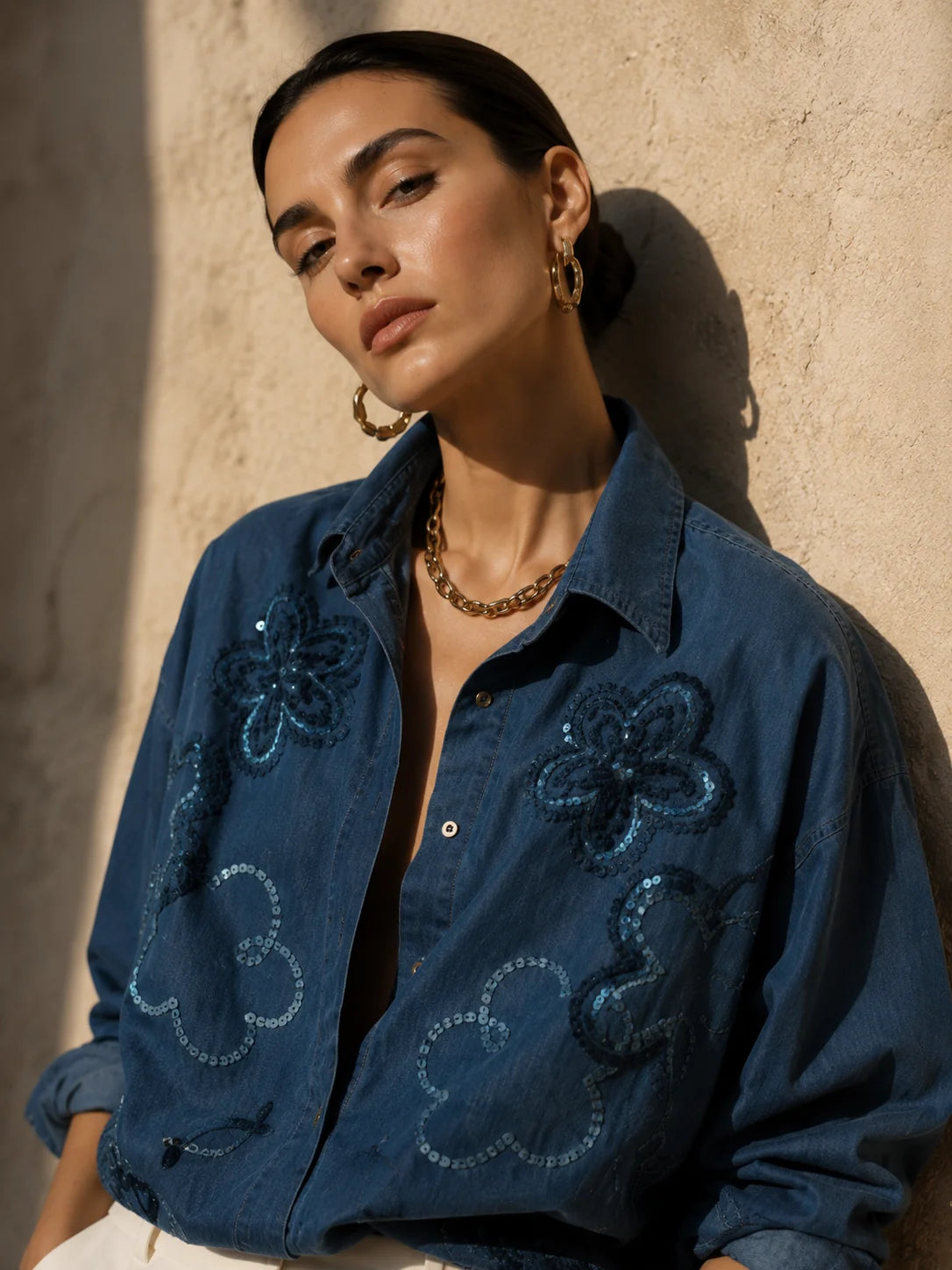 Aria Embellished Denim Shirt