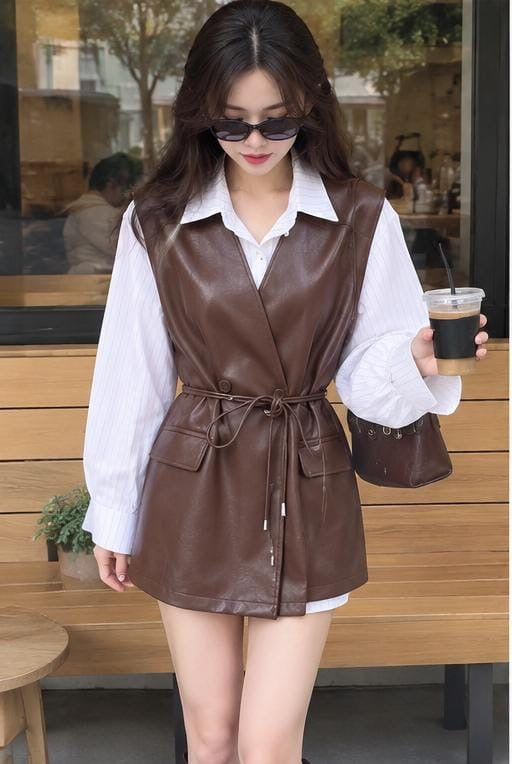 Faux Leather Belted Vest Dress