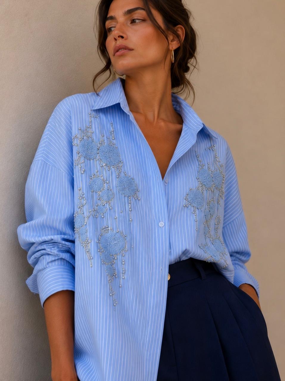 Embellished Stripe Oversized Shirt