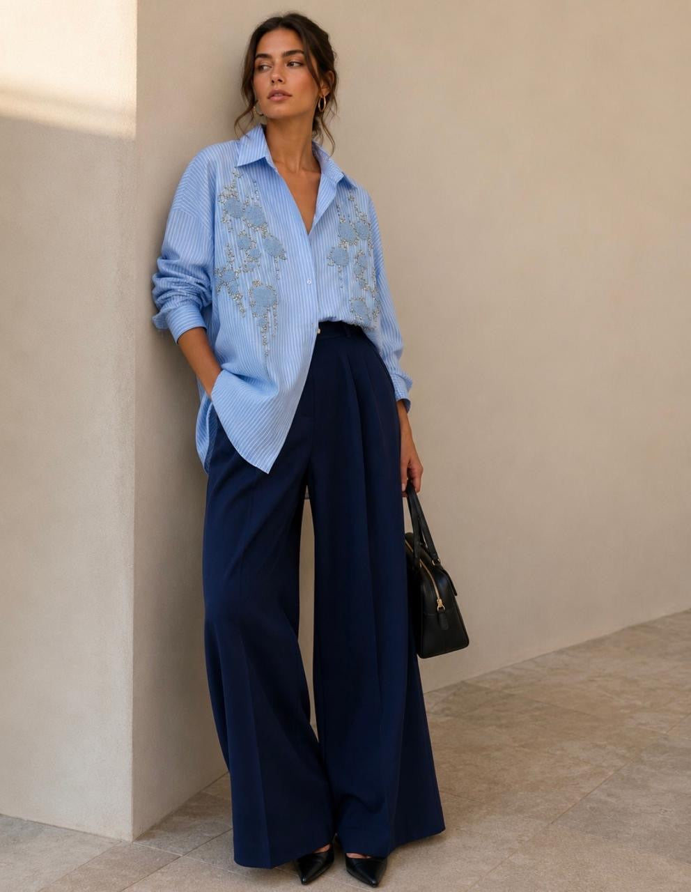 Embellished Stripe Oversized Shirt