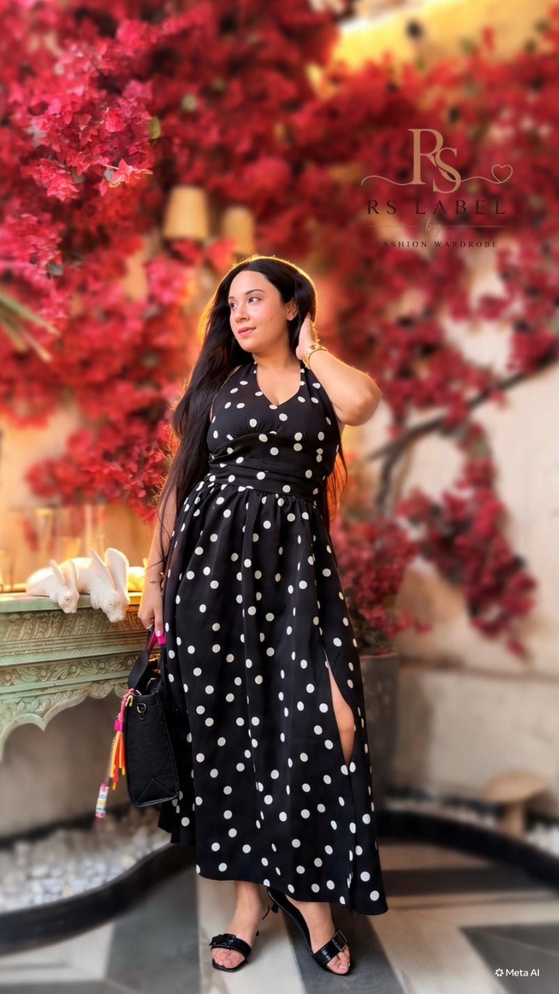 Polka Dot Halter Neck Maxi Dress