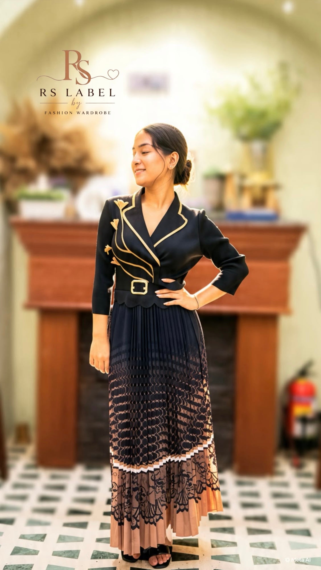 Printed Pleated Midi Dress with Belt