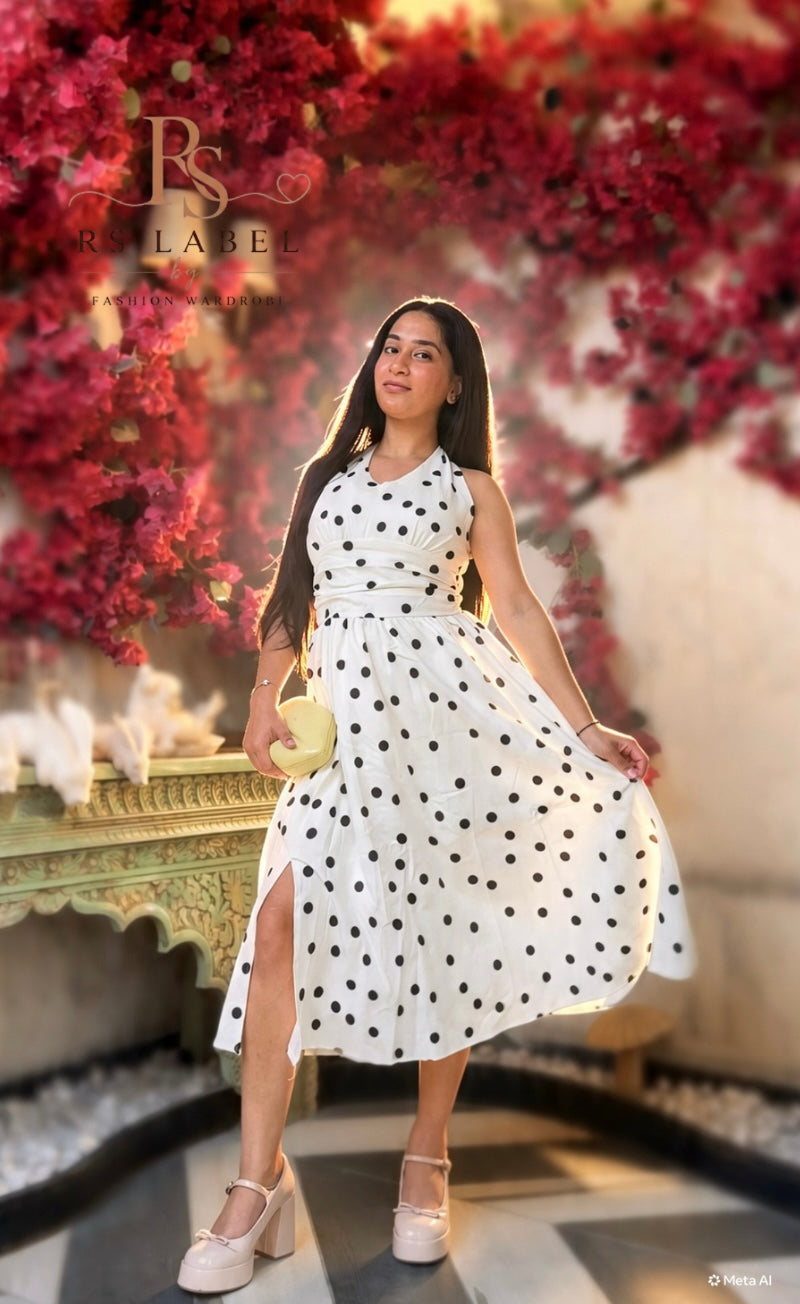 Polka Dot Halter Neck Maxi Dress