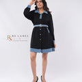 Colorblock Shirt Dress with Belt