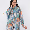 Multicolor Watercolor Marble Print Embellished Button-Down Shirt
