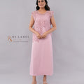 Dusty Pink Sleeveless Midi Dress with Cutwork Crochet Lace Shrug