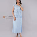 Powder Blue Sleeveless Midi Dress with Fringe Lace Overlay
