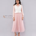 Tulle Midi Shirt Dress with White Crochet Knit Vest