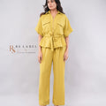 Mustard Yellow Drawstring Safari Top & Wide-Leg Pants Co-ord Set