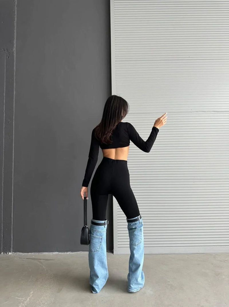 Layered Wide-Leg Jeans