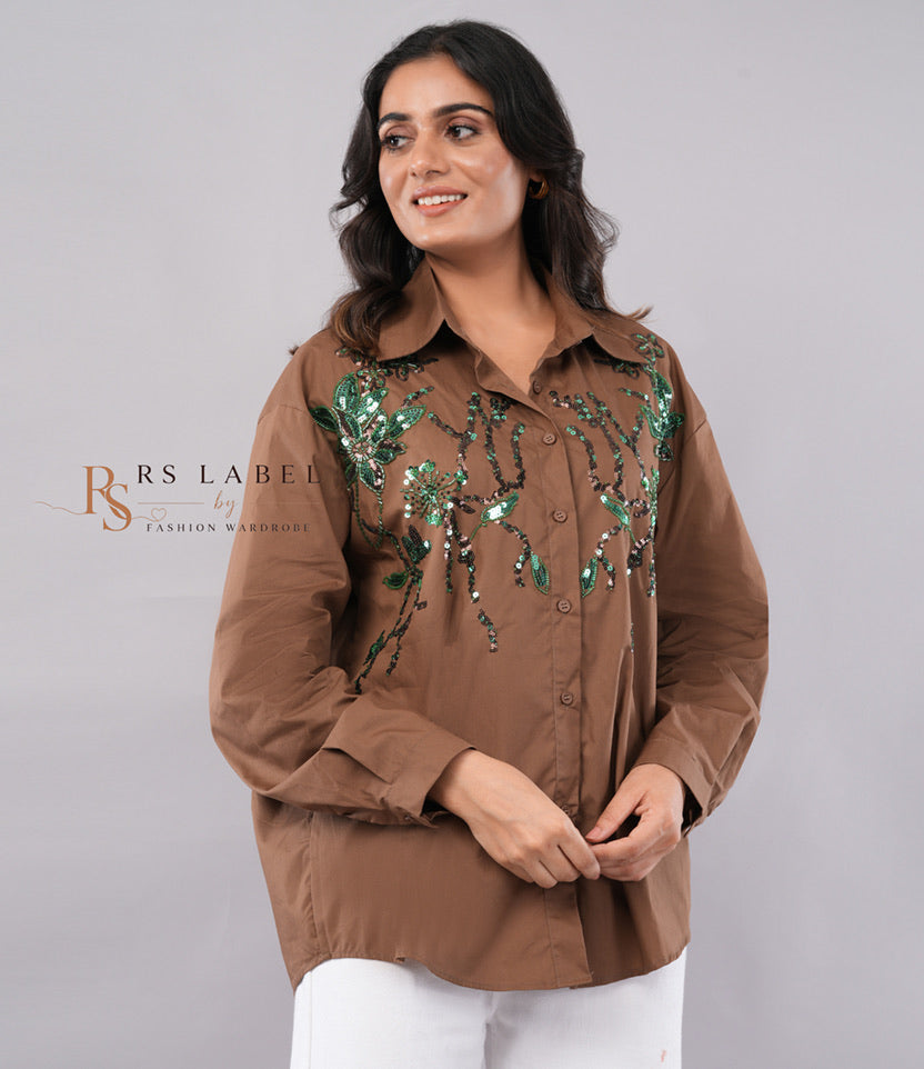 Sequin Embroidered Button-Down Shirt