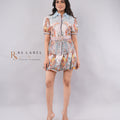 Multicolor Illustrated Art Print Tiered Skater  with Belt