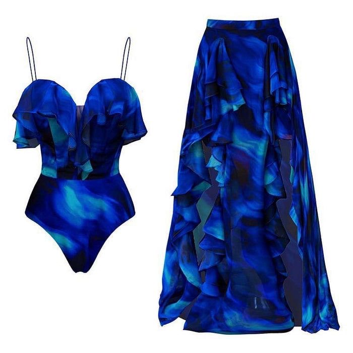 Blue Mirage Monokini Skirt Set
