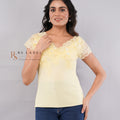 Floral Lace Trim V-Neck Ribbed Knit Top
