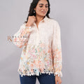 Pastel Floral  Cutwork Lace Button-Down Shirt