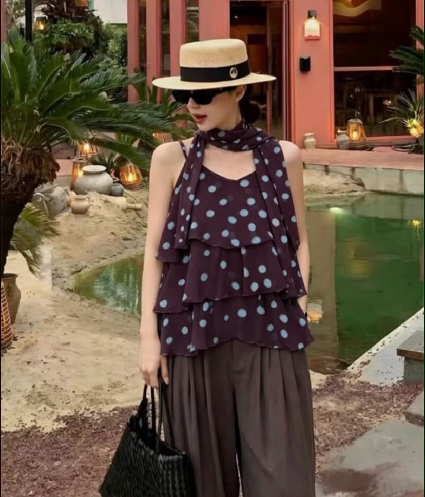 Midnight Polka Tiered Top