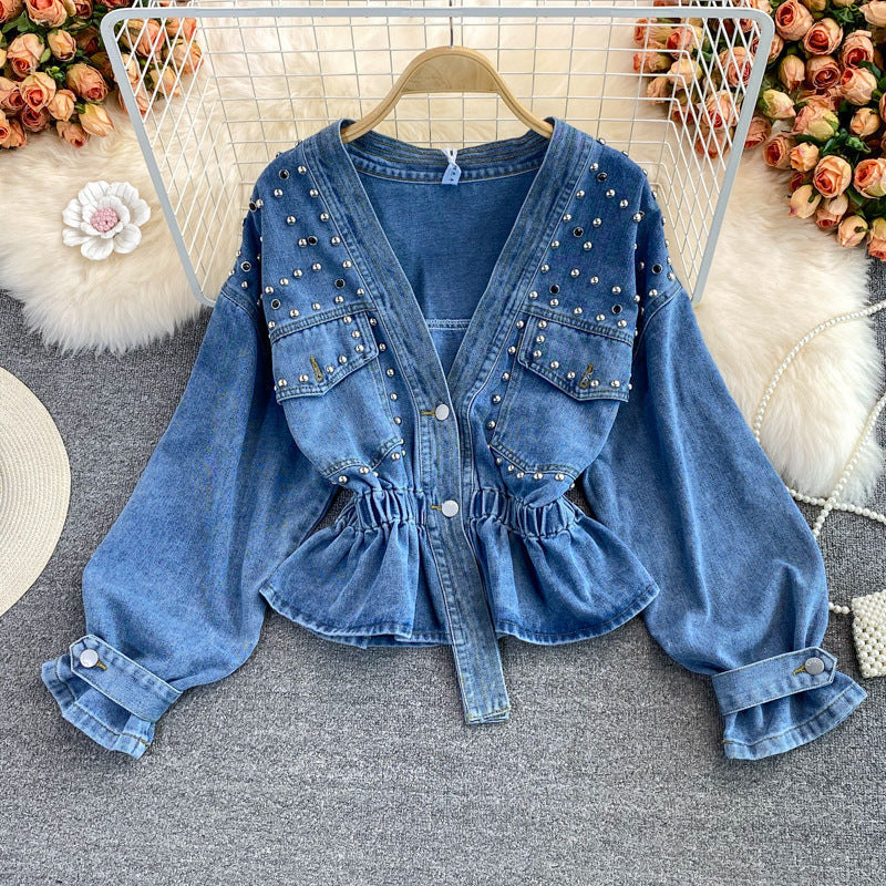 Rivet Embellished Denim Top