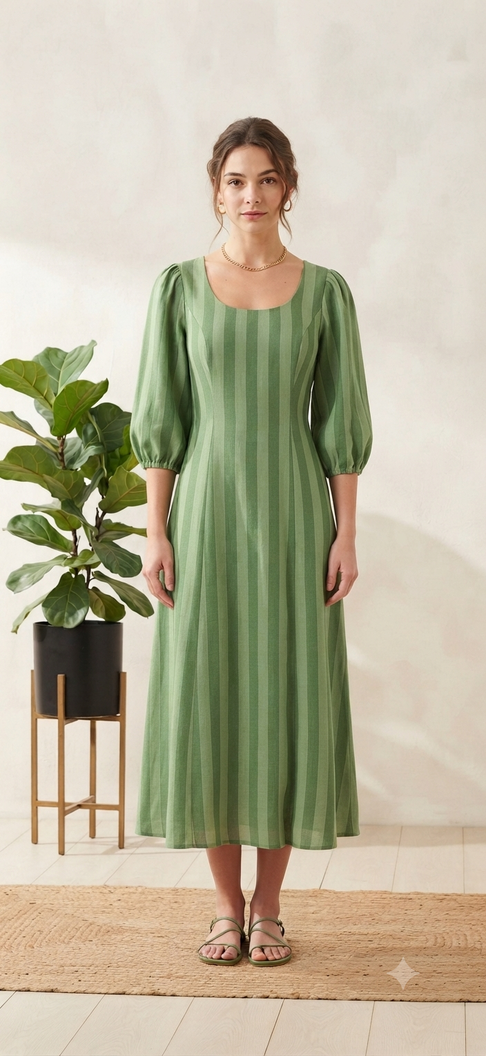 Sage Striped Dress
