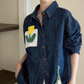 Crochet Floral Denim Shirt